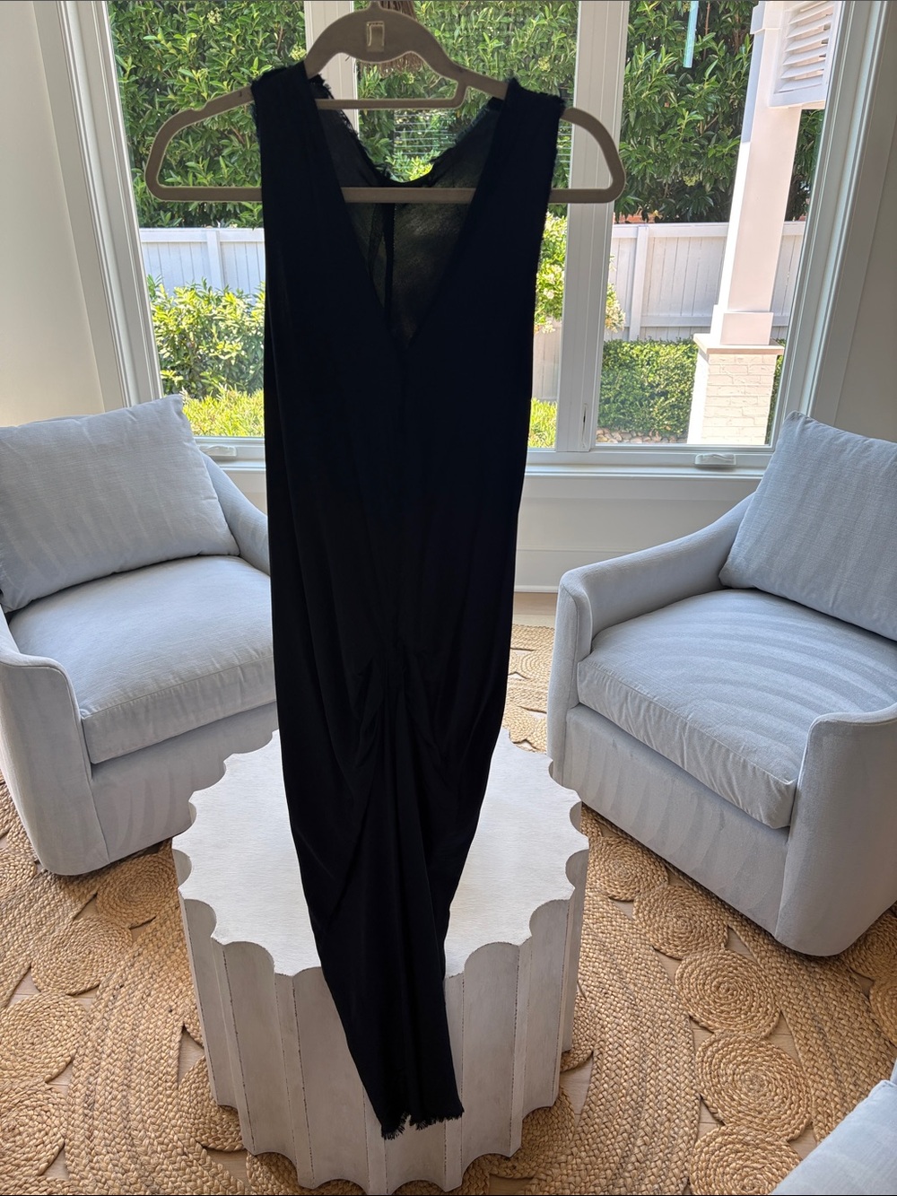 Jaga Navy Blue Midi Dress with V-Neck